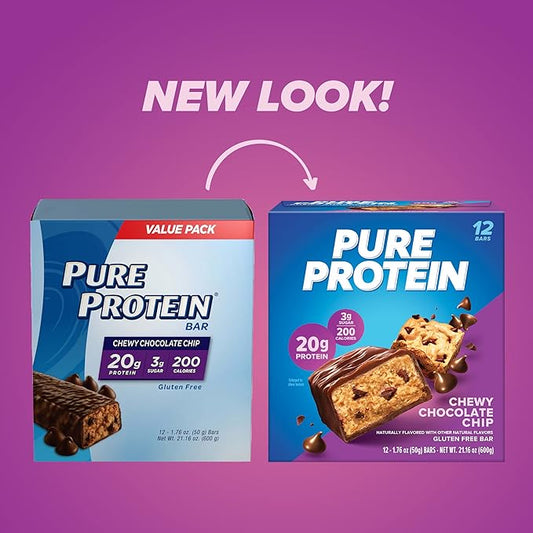 Pure Protein Bars, High Protein, Nutritious 1.76oz (Pack 12), Packaging
