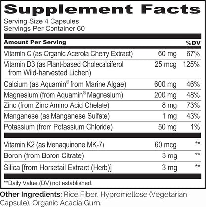 NATURELO Calcium Supplement 600mg, Vitamin D3, K2, K2, C, 240 Vegetarian