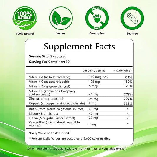 Eye Supplement - Vitamins with Lutein, ARED2 Diet 60 Easy