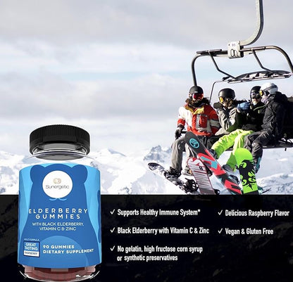 Premium Black Elderberry Gummies – Black Elderberry with Vitamin C & Zinc – Helps Support Immune System – Great Tasting Sambucus Elderberry Gummies – Raspberry Flavored Elderberry Gummies – 90 Gummies