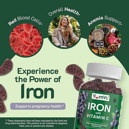 VumVs Iron Gummies for Women and Men - Grape Flavor - 10 mg Chewable Iron Supplement for Women Gummies with Vitamin C - Kosher, Gluten Free - Blood Builder Iron Supplement Gummies (60 Count), 2 Pack