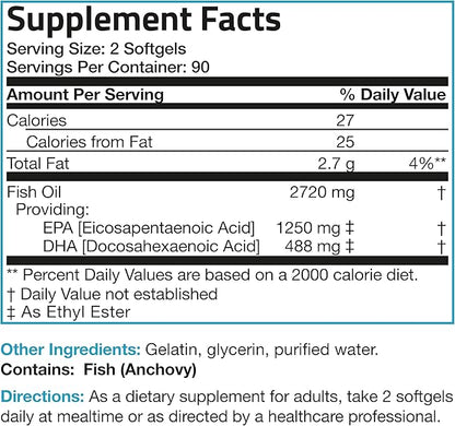 Bronson Omega 3 Fish Oil Triple 2720 mg, 1250 mg 488 mg, 180 Softgels