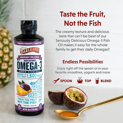 Barlean's Passion Pineapple High Potency Omega 3 Fish 1500mg EPA 16 oz