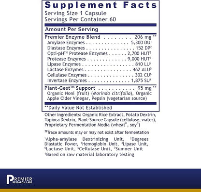Premier Research Labs: Active Digestive Enzymes 60 Plant-Sourced