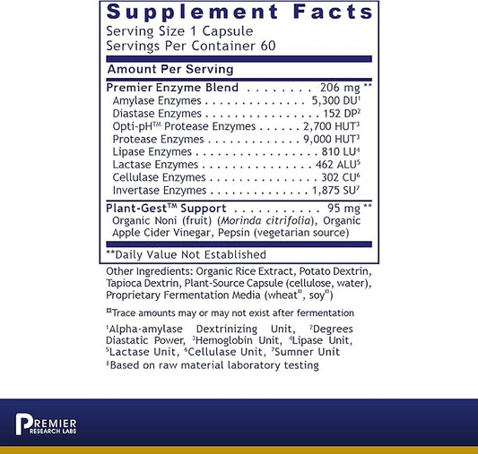 Premier Research Labs: Active Digestive Enzymes 60 Plant-Sourced