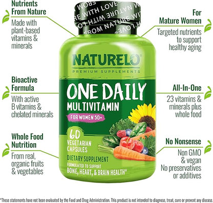 NATURELO One Daily Multivitamin for Women 50+ (Iron 50 - 60 Capsules 2 Month