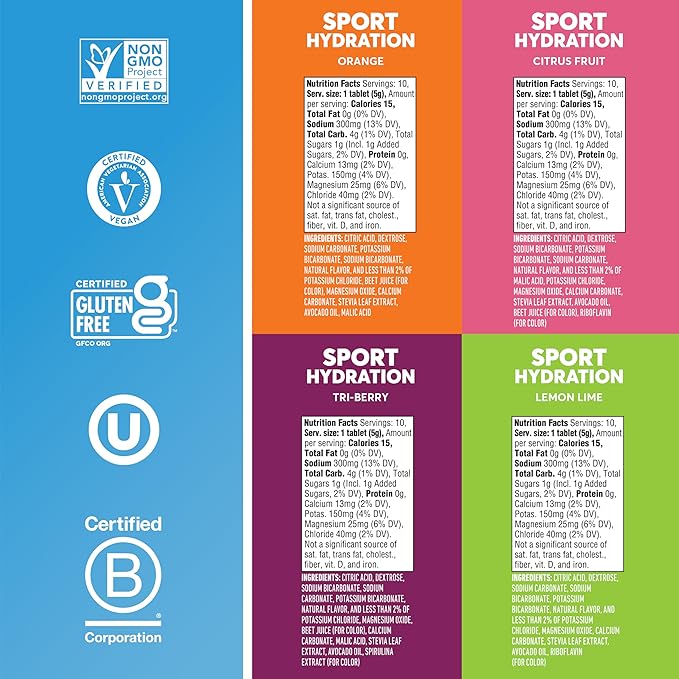 Nuun Sport Electrolyte Tablets - Dissolvable in Water, Mixed Citrus Berry Flavors, 5 Essential Electrolytes for Hydration, 1g Sugar Drink Mix, Vegan, Non-GMO, 4 Pack (40 Total Servings)