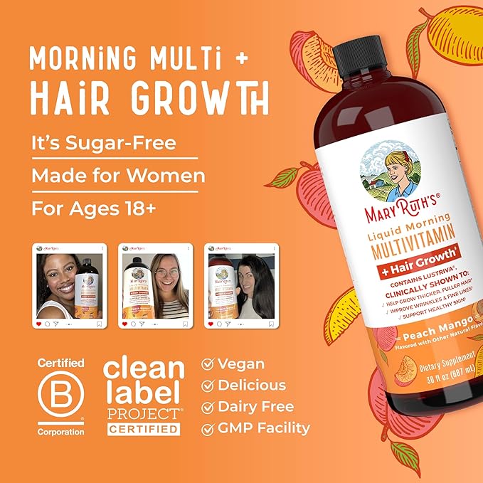 MaryRuth's Liquid Multivitamin + Lustriva® Hair Growth 10000mcg | 18+ | 30 Fl
