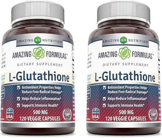 Amazing Formulas Reduced L-Glutathione 500mg Veggie (120 Count 2 Pack)