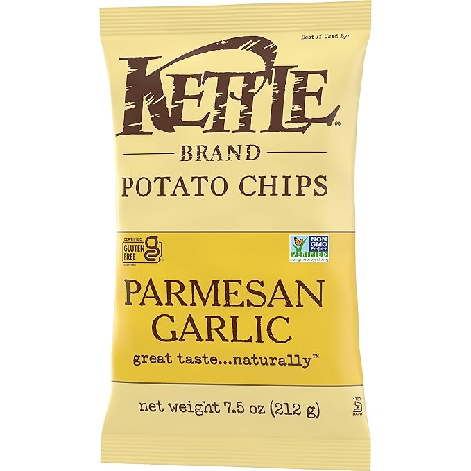 Kettle Brand Potato Chips, Parmesan Garlic Kettle Chips, 7.5 Oz (Pack of 12)