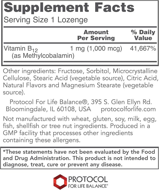 Protocol Methyl B12 1,000mcg B12 for 100 Lozenges