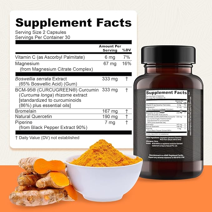 Golden Revive + Joint Support Supplement Featuring Turmeric with Black Pepper, Quercetin, and Magnesium- Turmeric Black Pepper Supplement - 6 Active Ingredients for Joint Care - 60 Capsules