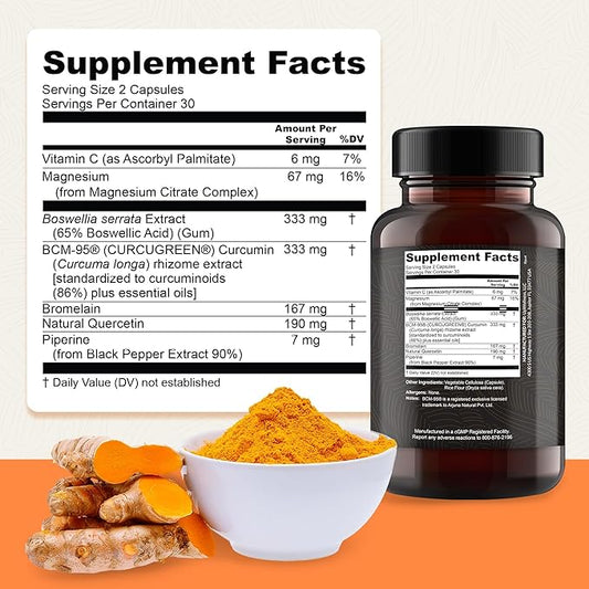Golden Revive + Joint Support Supplement Featuring Turmeric with Black Pepper, Quercetin, and Magnesium- Turmeric Black Pepper Supplement - 6 Active Ingredients for Joint Care - 60 Capsules