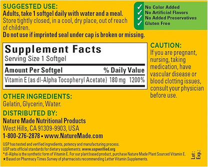 Nature Made Vitamin E 180 mg (400 IU) 180 Softgels, 180 Day