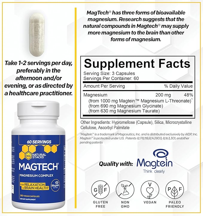 MagTech Magnesium Supplement 3 Forms 180 Magnesium
