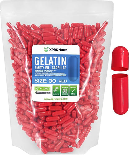 XPRS Nutra Size 00 Empty Capsules - 1000 Count Empty Gelatin Capsules - Empty Pill Capsules - DIY Capsule Filling - Fillable Pill Capsules Empty Gel Caps