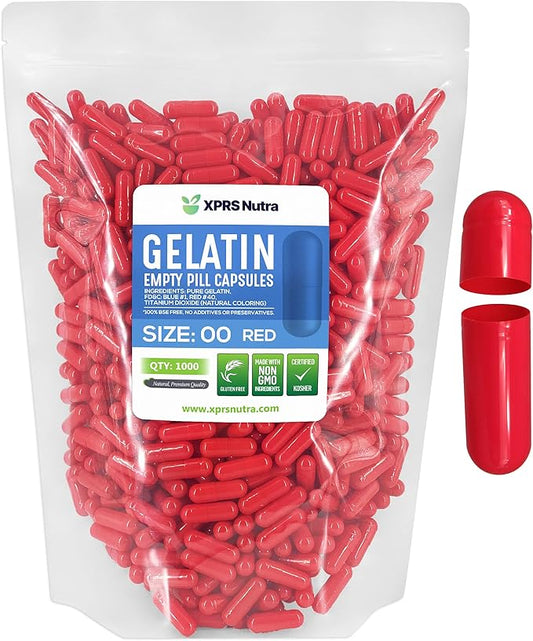 XPRS Nutra Size 00 Empty Capsules - 1000 Count Empty Gelatin Capsules - Empty Pill Capsules - DIY Capsule Filling - Fillable Pill Capsules Empty Gel Caps