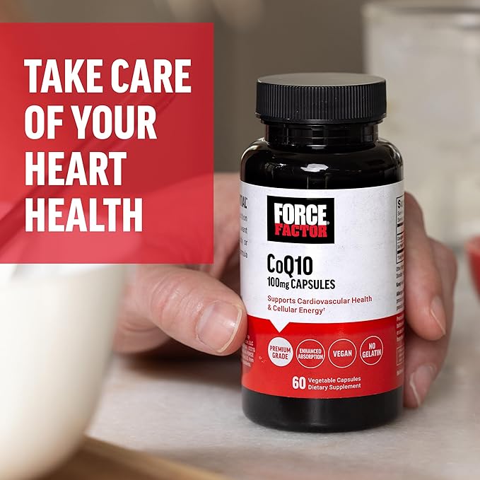 FORCE FACTOR CoQ10 100mg, Coenzyme Q10 10, Vegan, 60 Vegetable