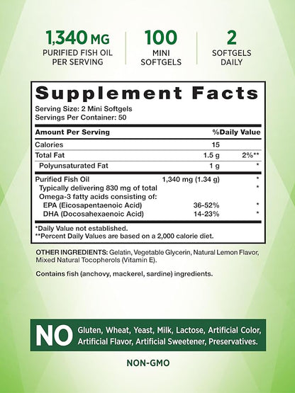 Mini Fish Oil Omega 3 1340 mg 100 Softgels