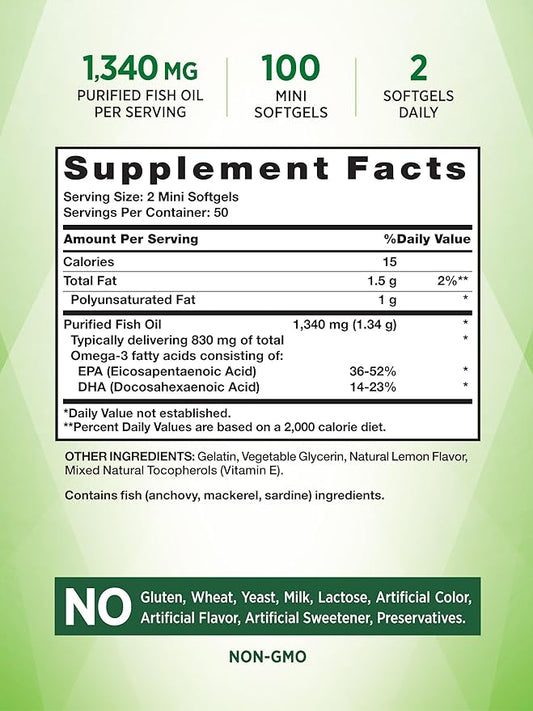 Mini Fish Oil Omega 3 1340 mg 100 Softgels