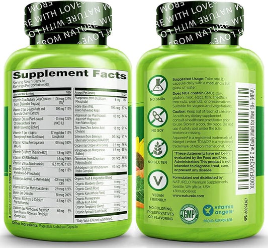 NATURELO Mens Multivitamins for Men 50+ 60 Vegetarian
