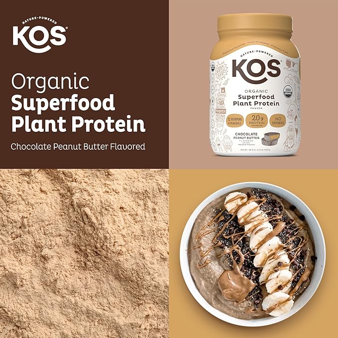 KOS Organic Plant Based Protein Powder, 2.4 lbs, 28 Servings