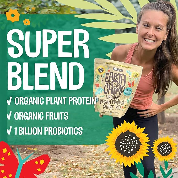 EarthChimp Organic Vegan Protein Powder 52 Servings 64 Oz