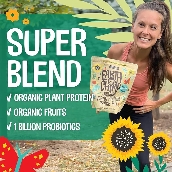 EarthChimp Organic Vegan Protein Powder 52 Servings, 64 Oz