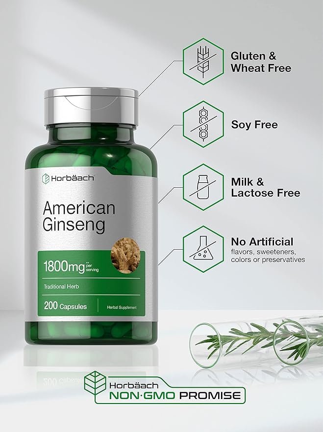 Horbäach American Ginseng Capsules 1800 mg 200 Count