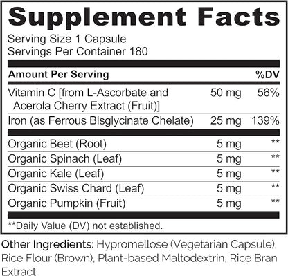 NATURELO Vegan Iron Supplement with Vitamin 180 Mini