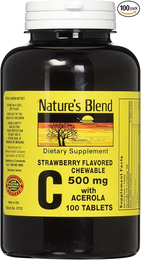 Nature's Blend Vitamin C Chewable Acerola, 500 mg 100 Tablets