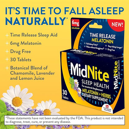 MidNite Time Release 6mg Melatonin 30 1.5mg Melatonin 30 Cherry