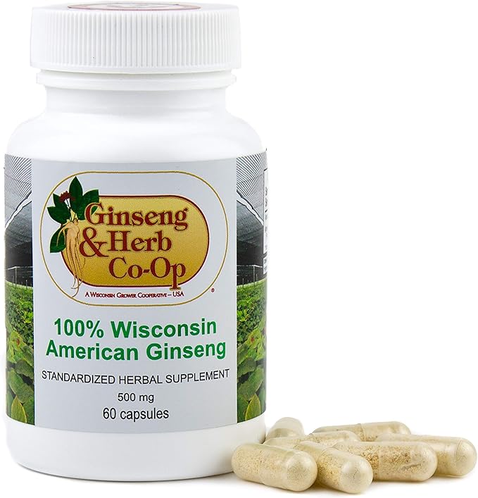 100% Pure Wisconsin American Ginseng Capsules 500mg. Authentic