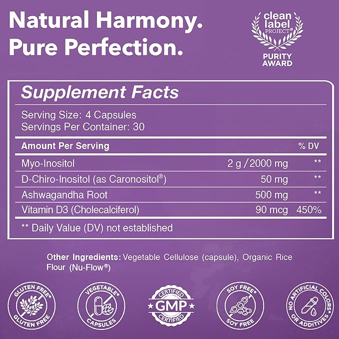 Intimate Rose Myo-Inositol & D-Chiro Inositol Supplement - Hormone Balance & Ovarian Support for Women - Ideal 40:1 Ratio, Vitamin D3 + Ashwagandha