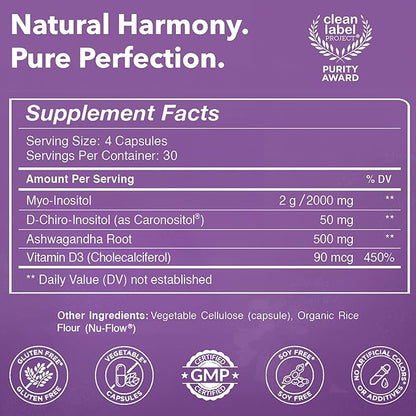 Intimate Rose Myo-Inositol & D-Chiro Inositol Supplement - Hormone Balance & Ovarian Support for Women - Ideal 40:1 Ratio, Vitamin D3 + Ashwagandha