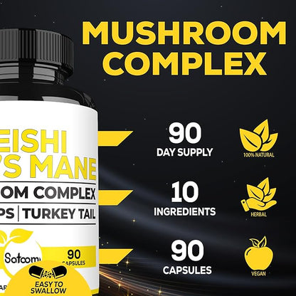 Satoomi 10in1 Reishi Mushroom Capsules 5000Mg 10in1 Mushroom 90 Capsules 3 Months