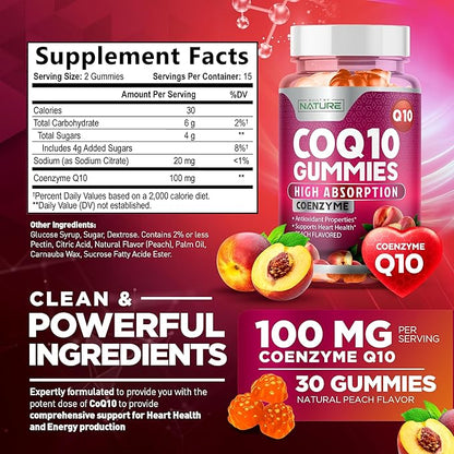 CoQ10 100mg Gummies, High Absorption Coenzyme Q10 Gummy, 30 Pectin