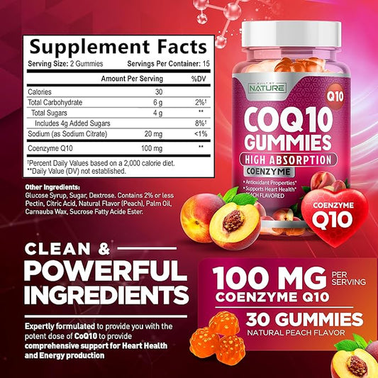CoQ10 100mg Gummies, High Absorption Coenzyme Q10 Gummy, 30 Pectin