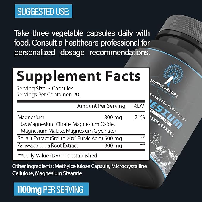 Magnesium Complex with Shilajit and Ashwagandha, 300mg Triple