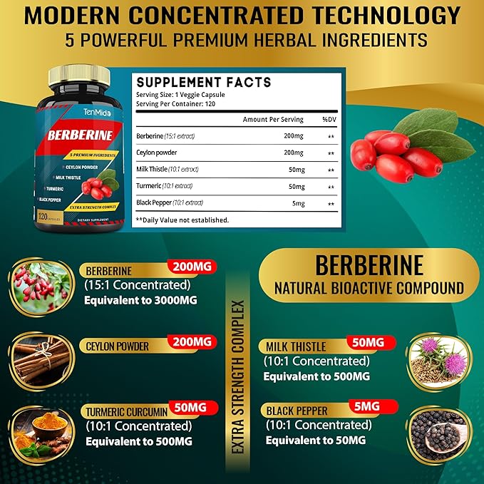 Berberine Extract Capsules 4250mg, 4 Months