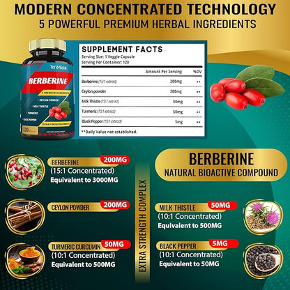 Berberine Extract Capsules 4250mg, 4 Months