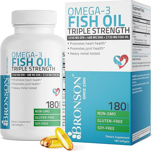 Bronson Omega 3 Fish Oil Triple 2720 mg, 1250 mg 488 mg, 180 Softgels