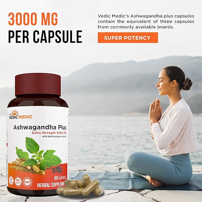 Organic Ashwagandha Capsules Extra Strength 3000mg (60)