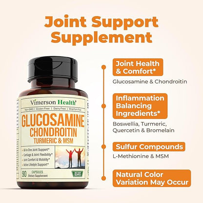 Glucosamine Chondroitin MSM and Turmeric Supplement - Joint Support Supplement for Women & Men with Boswellia & Glucosamine Sulfate 1500mg. Used for Cartilage & Joint Health & Flexibility - 2 Pack