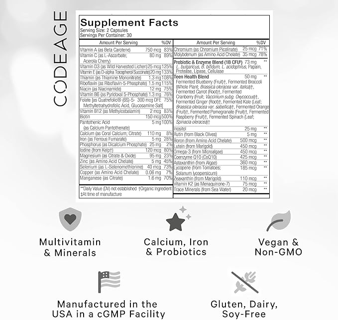 Codeage Teen’s Daily Multivitamin Supplement, 25+ Omega-3, 2 2 Pack