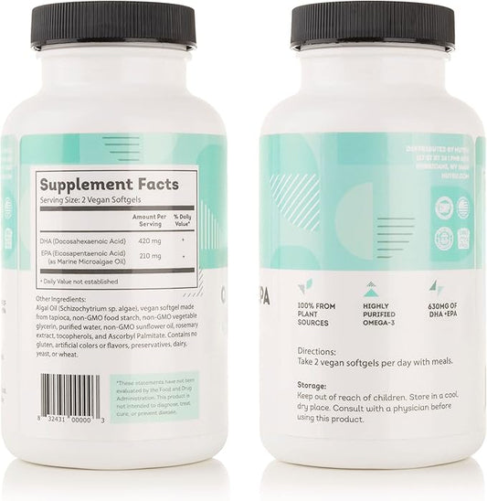 O-Mega-Zen3 +EPA Vegan Omega 3 Supplement Omega-3 DHA 120 Softgels