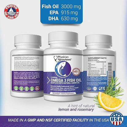 Fish Oil Omega 3 3000mg per Serving 915mg Epa, 630mg Dha, 2000mg Total 3 6 6 9 9 XL 180 Capsules