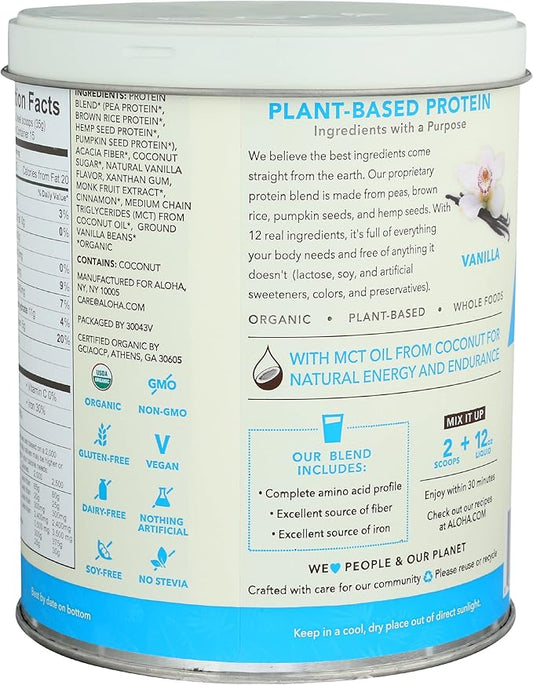 Aloha Organic Plant-Based Protein Powder, Vanilla, 18g Protein, 525 Gm 1)