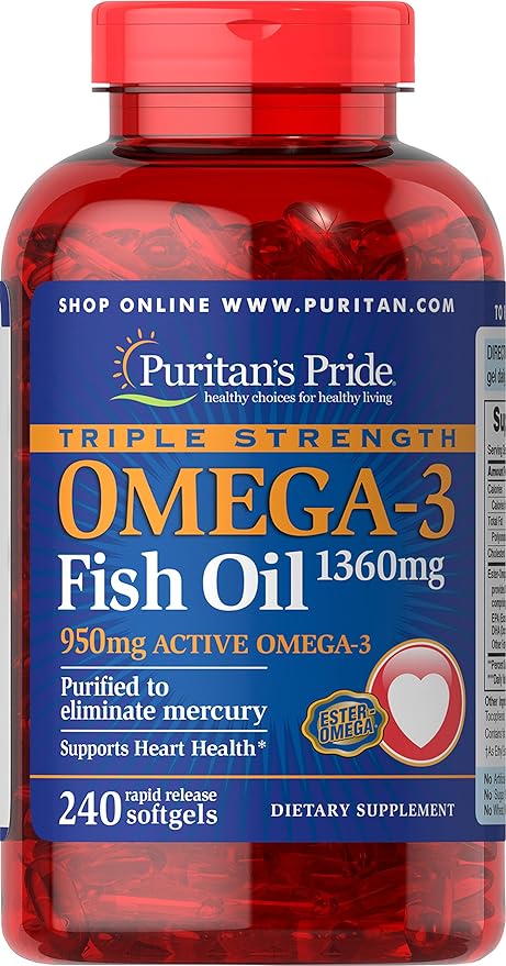 Puritan's Pride Triple Strength Omega-3 Fish 1360 Mg (950 Mg Omega-3), 240 240 Count,