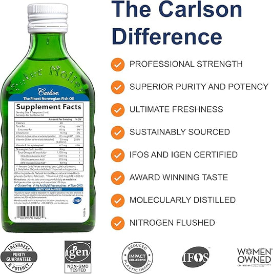 Carlson - Super D Omega-3, Wild-Caught 2000 IU (50 mcg) D3, 1100 1100 mg Omega-3s, Sustainably 250 ml